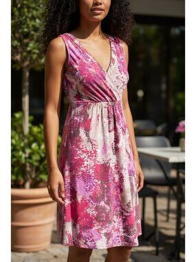 Ann Taylor Womens Dress Size M Pinks Magenta Sleeveless V-Neck Cotton Knit Dress